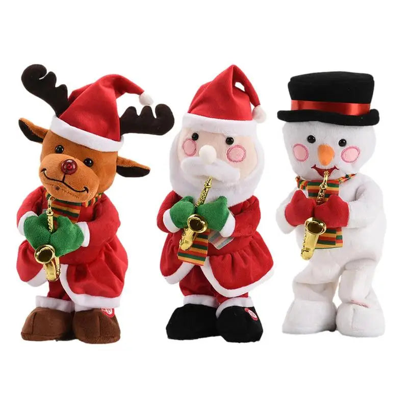 Christmas Decorations Dancing Santa Claus Snowman Elk Plush Doll with Music For New Year Christmas Festival Party Home Decor