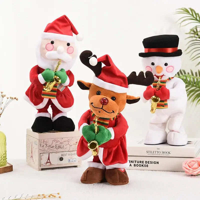 Christmas Decorations Dancing Santa Claus Snowman Elk Plush Doll with Music For New Year Christmas Festival Party Home Decor