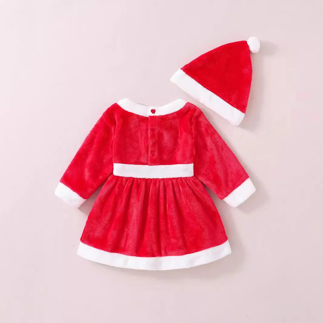 2024 Baby Girls Christmas Dress Baby Santa Claus Costume Red Santa Tulle Dress With Hat